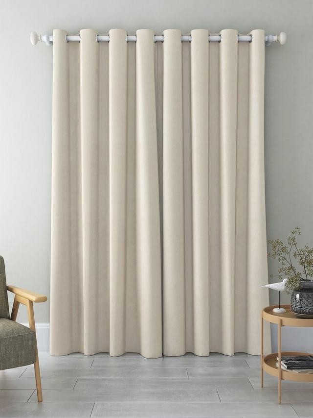 John Lewis Chenille Pair Blackout Lined Eyelet Curtains W167 x D228cm Oyster