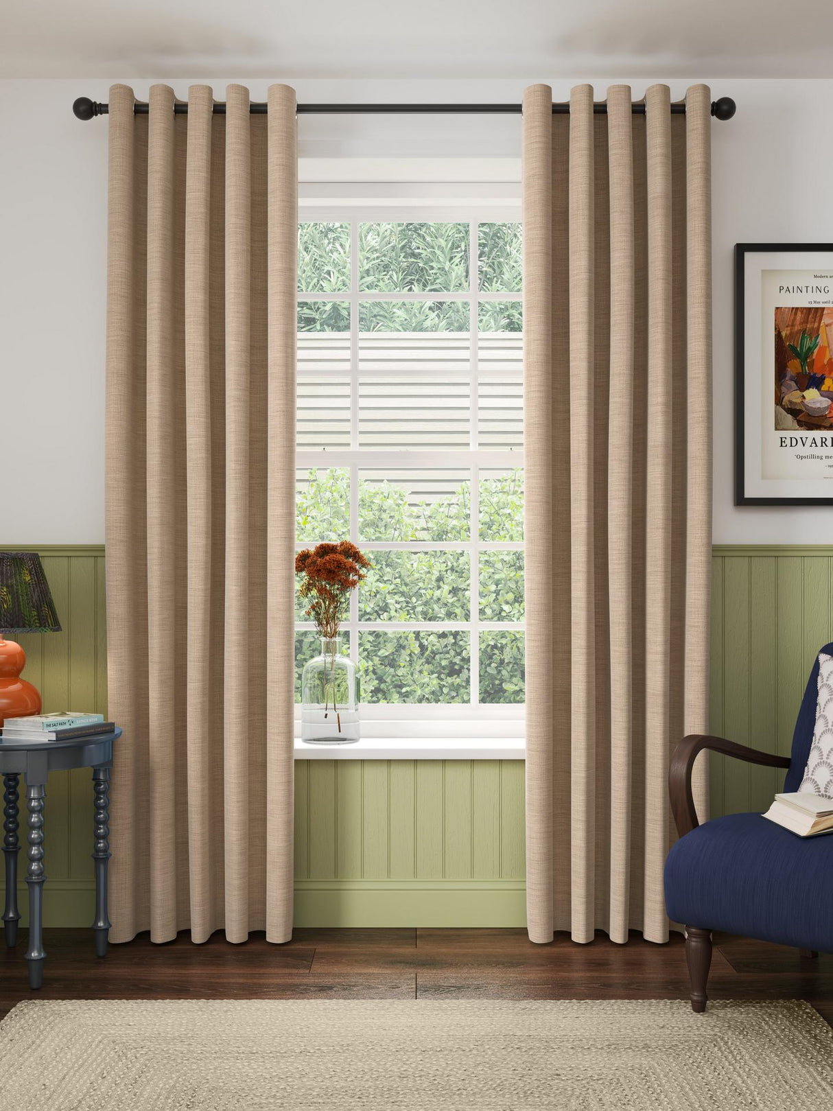 John Lewis Chenille Blackout Eyelet Curtains W228 x D182cm - Warm Natural