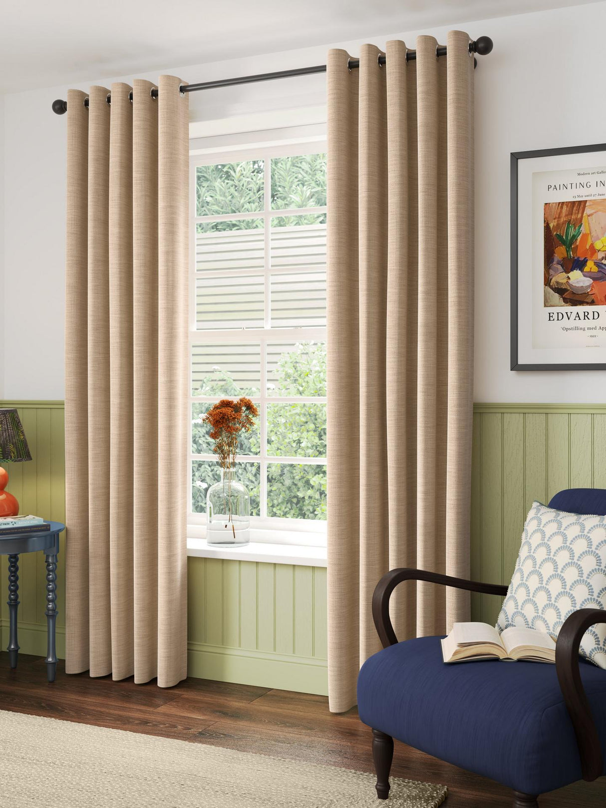 John Lewis Chenille Blackout Eyelet Curtains W228 x D182cm - Warm Natural