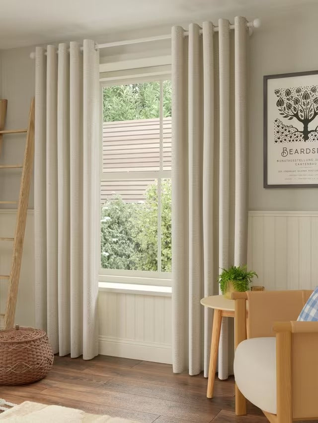 John Lewis Textured Pair Lined Eyelet Curtains W228 x D182cm - Marshmallow