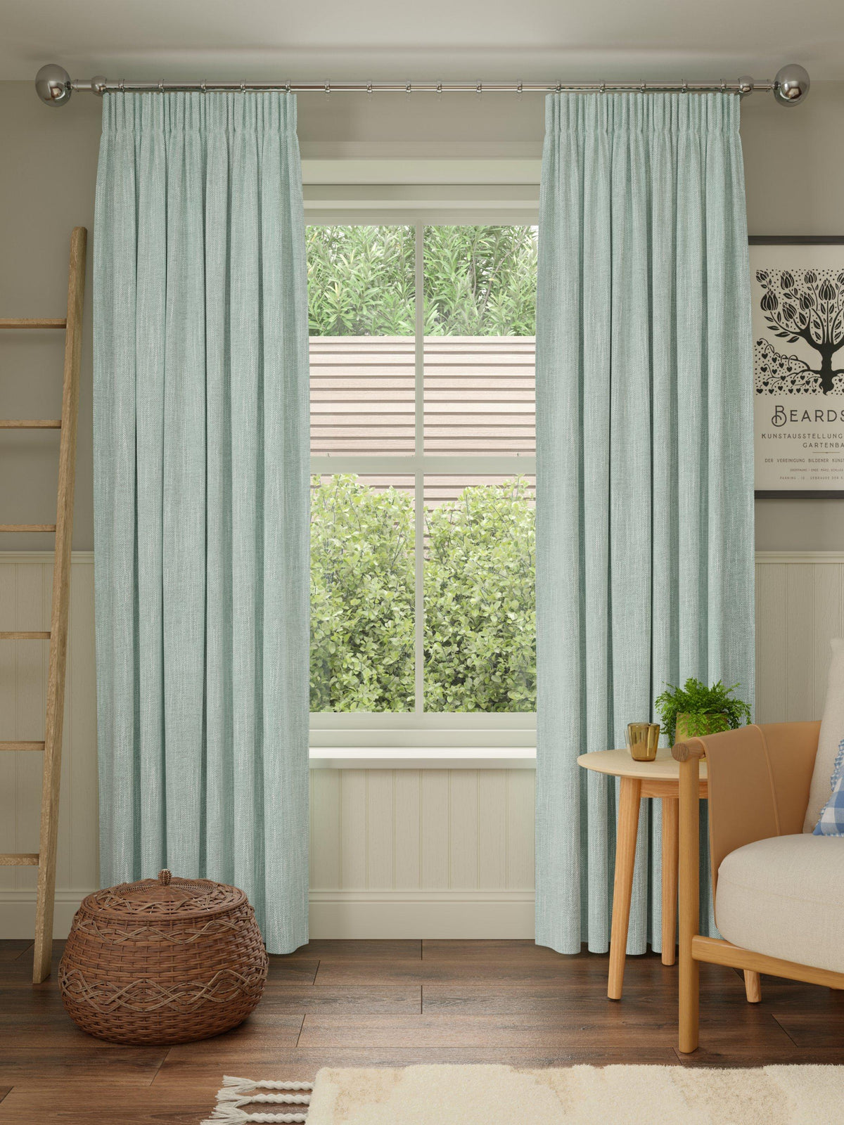 John Lewis Brushed Blackout Pencil Pleat Curtains 228 x 228cm Duck Egg Blue
