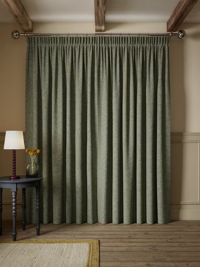 John Lewis Rustic Twill Blackout Pencil Pleat Curtains W228 x D137cm - Green