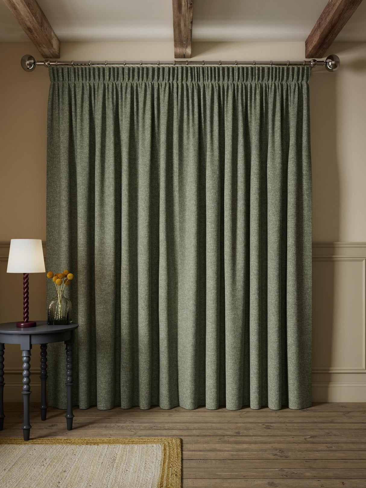 John Lewis Rustic Blackout Pencil Pleat Curtains 228 x 228cm - Laurel Green