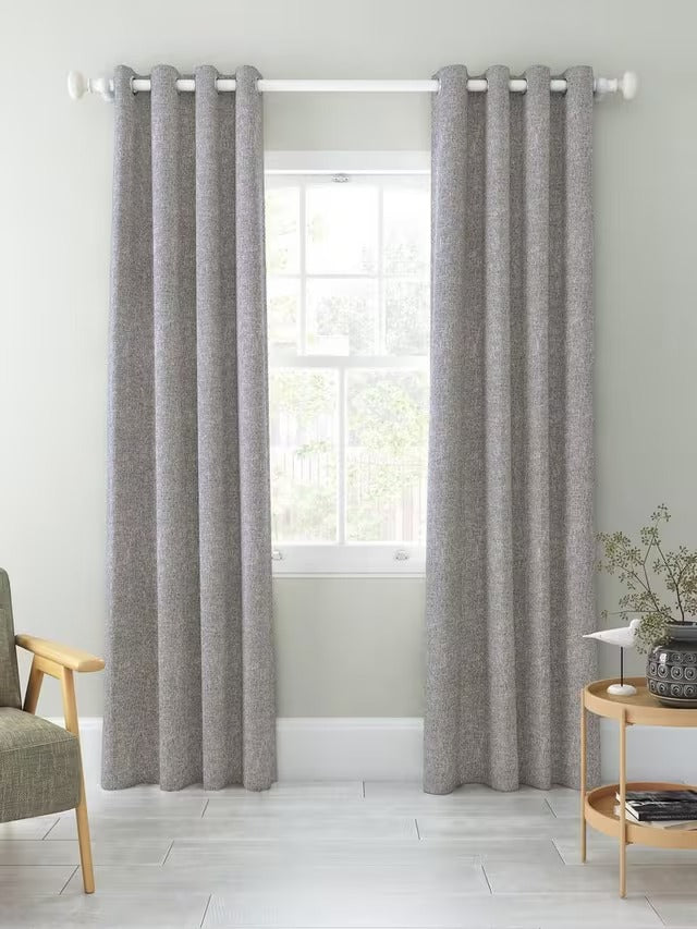John Lewis Boucle Pair Blackout Eyelet Curtains W228 x D137cm - Pale Grey