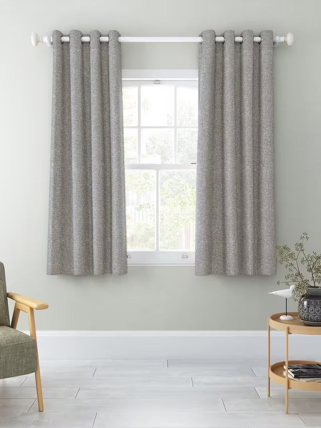John Lewis Boucle Pair Blackout Eyelet Curtains W228 x D137cm - Pale Grey