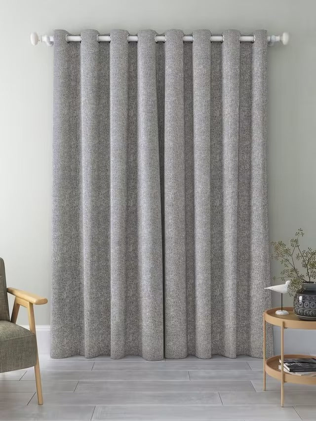 John Lewis Boucle Pair Blackout Eyelet Curtains W228 x D137cm - Pale Grey