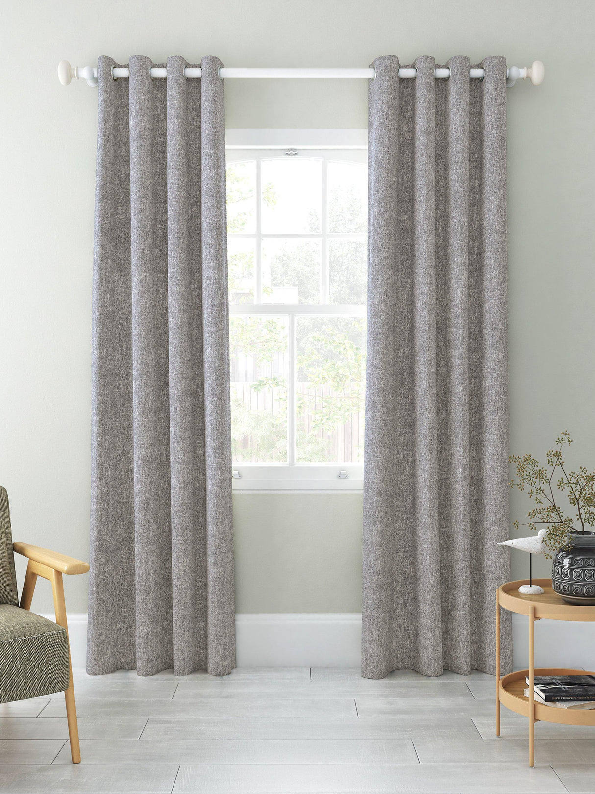 John Lewis Boucle Weave Blackout Eyelet Curtains W228 x D182cm - Pale Grey