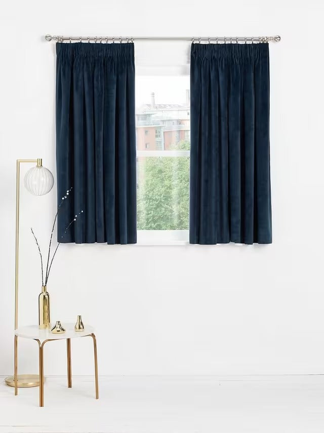 John Lewis Velvet Pair Lined Pencil Pleat Curtains W167 x Drop 182cm - Navy