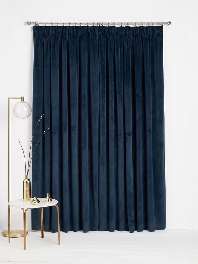 John Lewis Velvet Pair Lined Pencil Pleat Curtains W167 x Drop 182cm - Navy