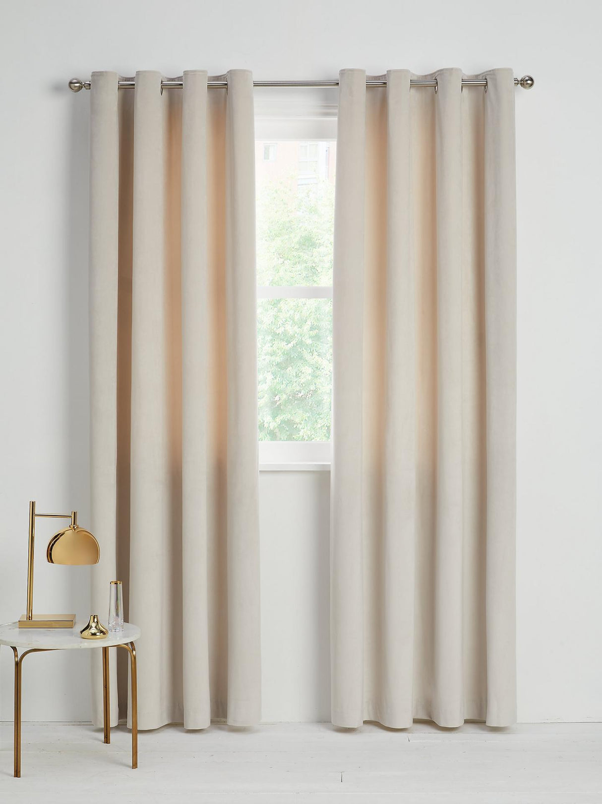 John Lewis Velvet Pair Lined Eyelet Curtains - Champagne - W228 x Drop 274cm