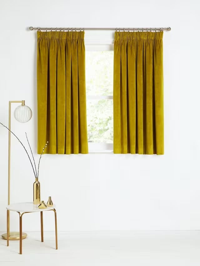 John Lewis Velvet Pair Lined Pencil Pleat Curtains - Gold W228 x Drop 228cm