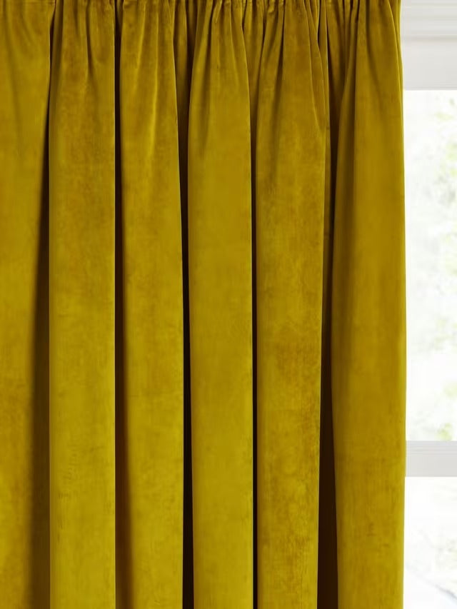 John Lewis Velvet Pair Lined Pencil Pleat Curtains - Gold W228 x Drop 228cm