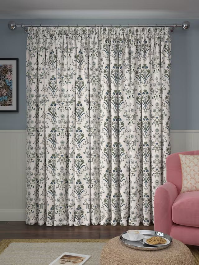 John Lewis Tulipa Pencil Pleat Pair Lined Curtains W167 x D228cm - Lake Blue