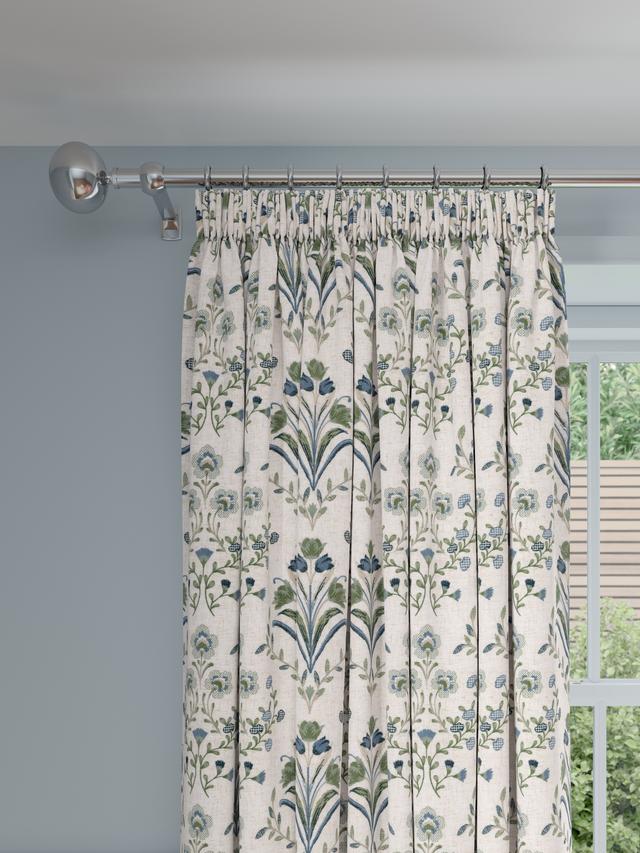 John Lewis Tulipa Embroidered Lined PencilPleat Curtains 228/228cm Lake Blue