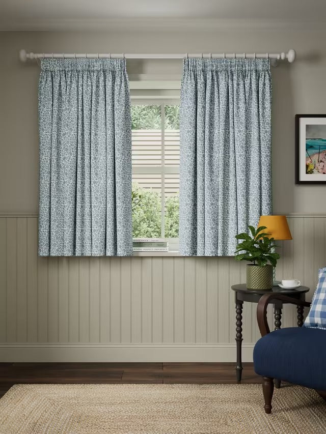 John Lewis Amara Print Blackout Pencil Pleat Curtains Ice Blue W167 x 228cm