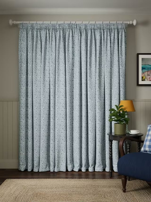 John Lewis Amara Thermal Lined Pencil Pleat Curtains W228 x D182cm Ice Blue