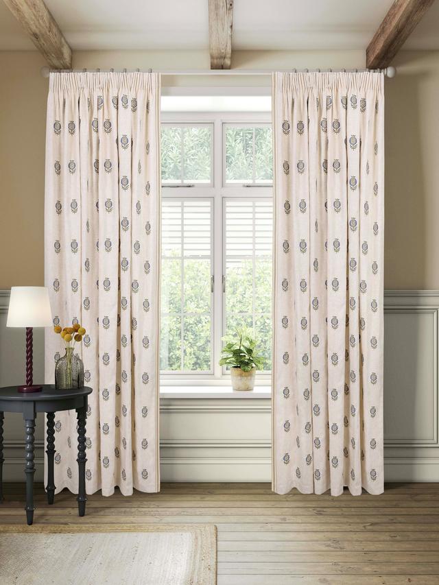 John Lewis Wilcote Pomegranate Pair Pencil Pleat Curtains 167 x 182cm - Blue