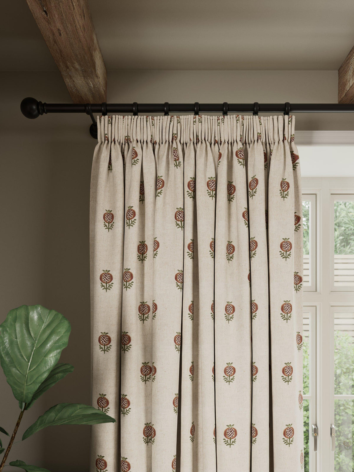 John Lewis Wilcote Pomegranate Pencil Pleat Curtain 228 x 228cm - Pink Clay