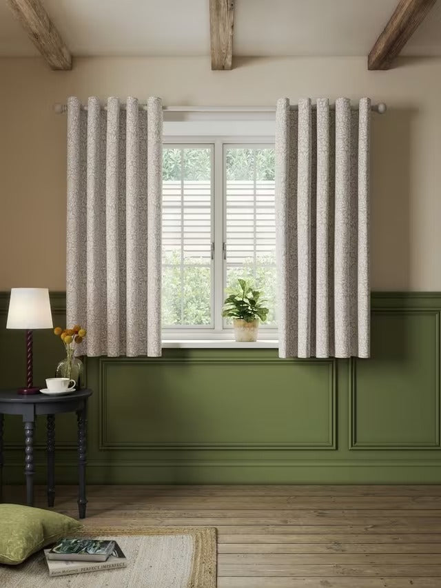 John Lewis Hidcote Weave Pair Lined Eyelet Curtains - Putty - W228 x D274cm
