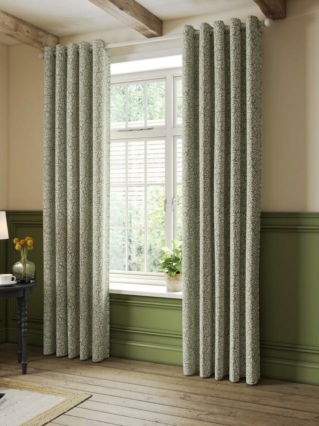 John Lewis Hidcote Weave Pair Lined Eyelet Curtains 228 x 228cm - Green