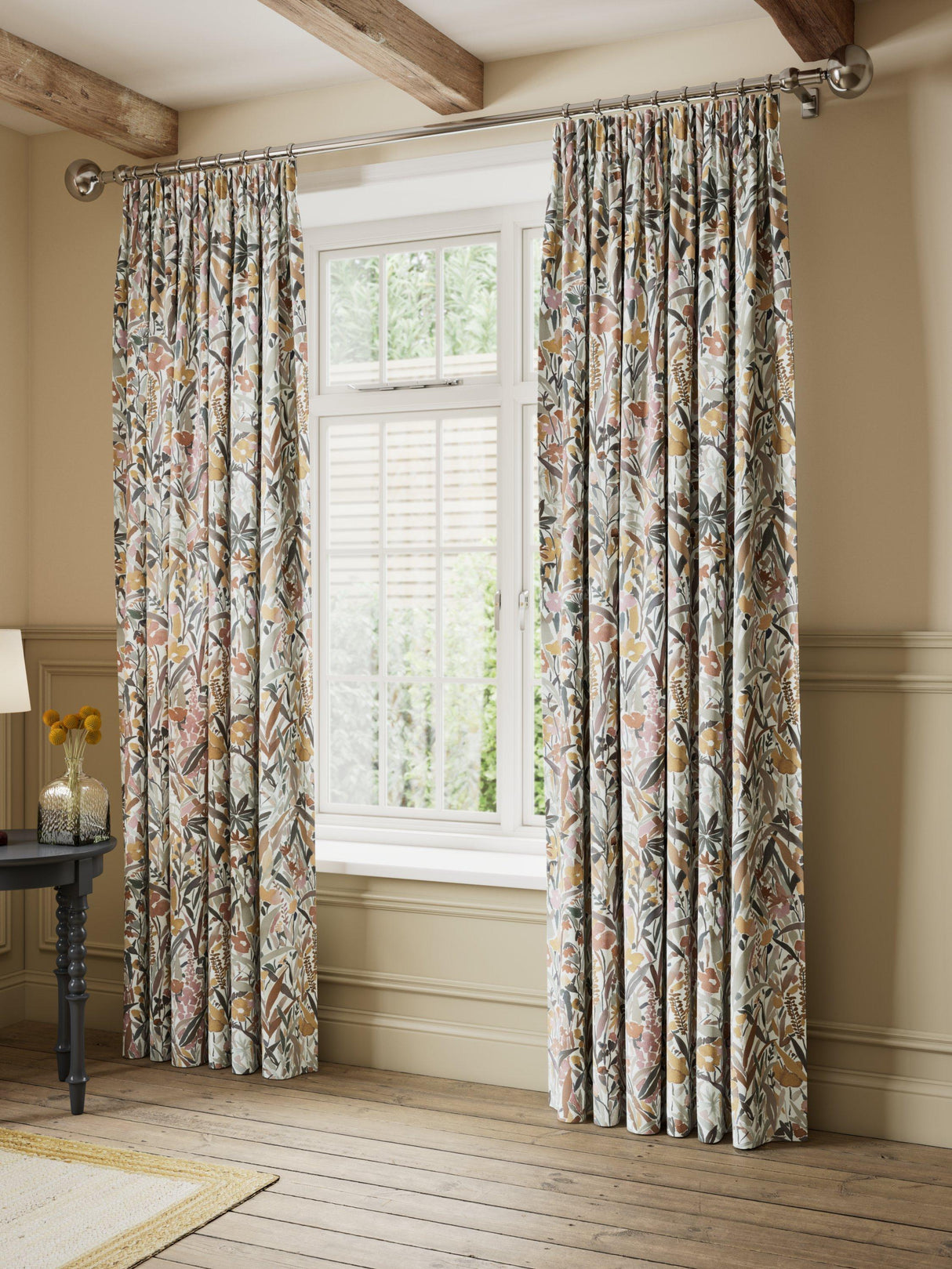 John Lewis Penelope Pair Lined Pencil Pleat Curtains W228 x D228cm - Plaster