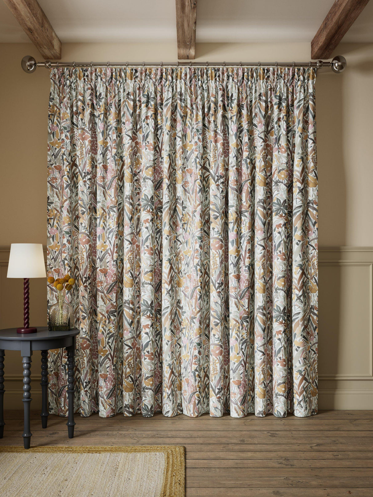 John Lewis Penelope Pair Lined Pencil Pleat Curtains W228 x D228cm - Plaster