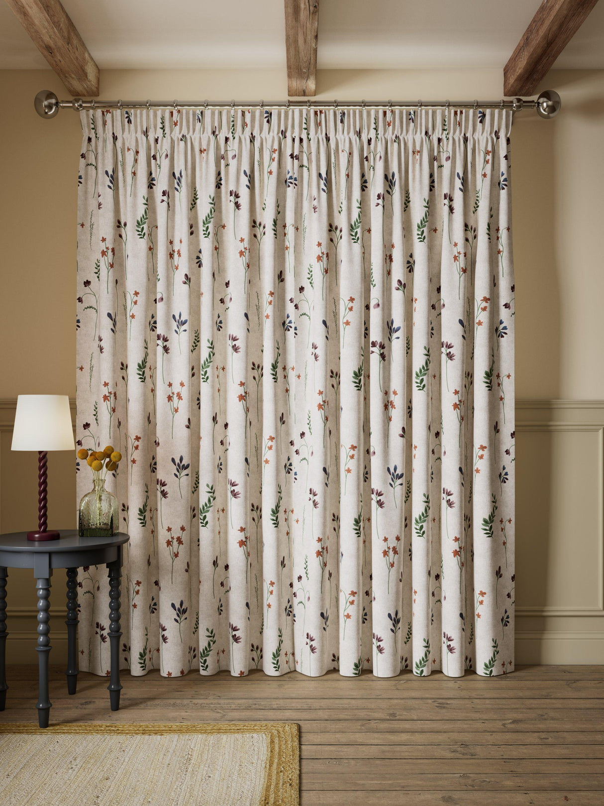John Lewis Joni Floral Embroidery Lined Pencil Pleat Curtains - W167 x 182cm