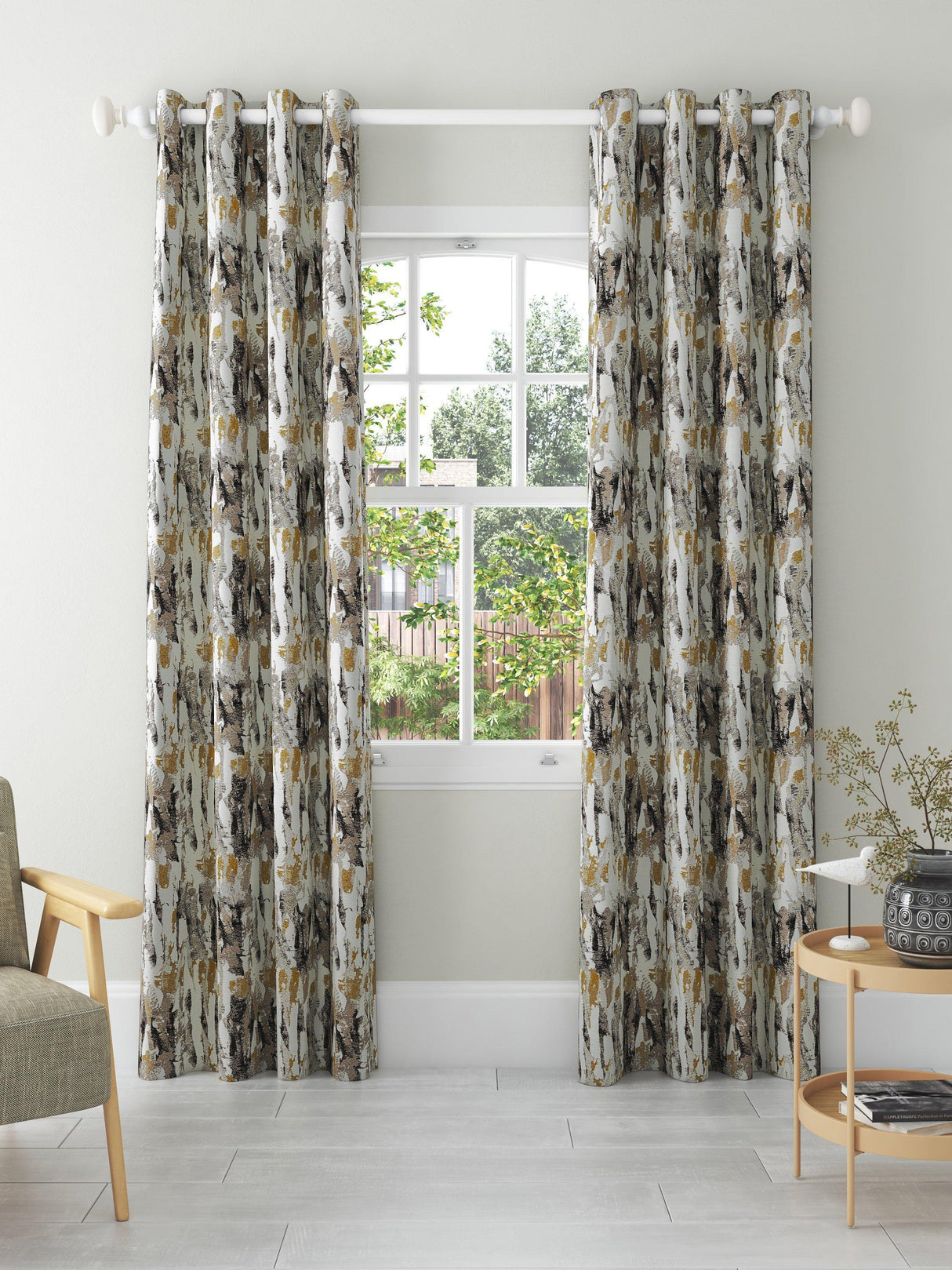 Harlequin Takara Pair Lined Eyelet Curtains Mustard/Charcoal - W228 x 182cm