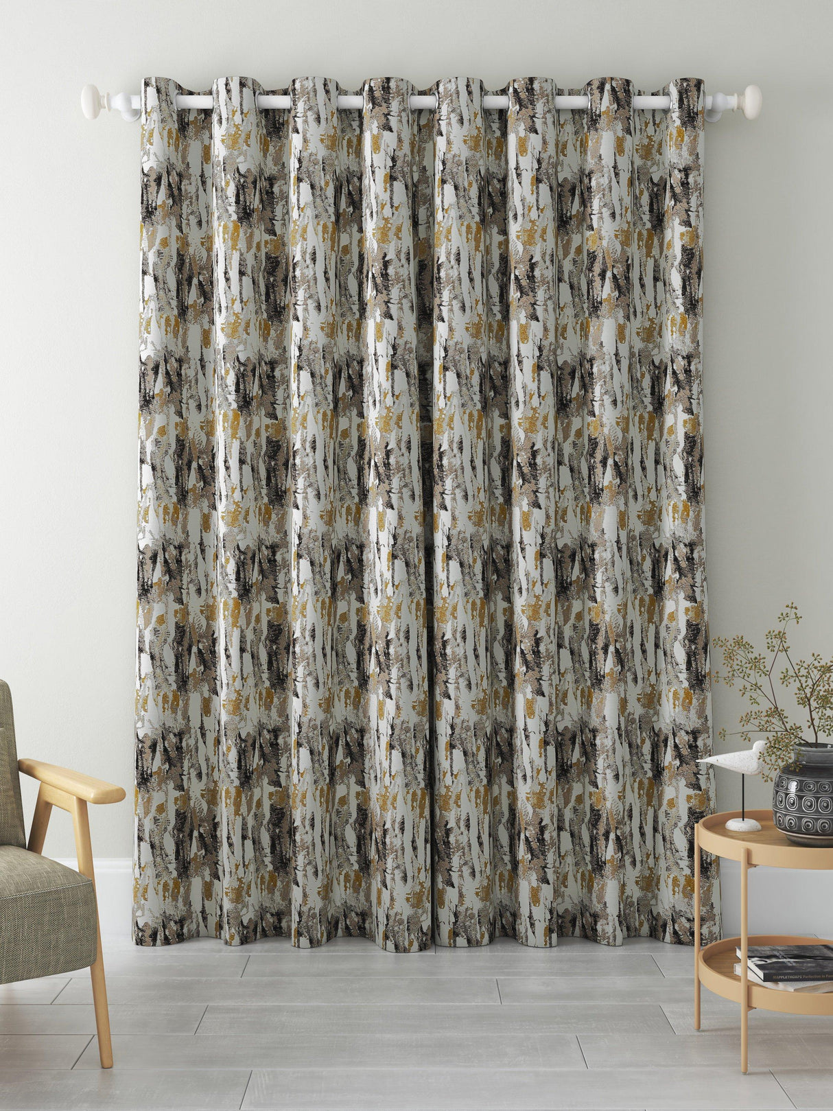 Harlequin Takara Pair Lined Eyelet Curtains Mustard/Charcoal - W228 x 182cm
