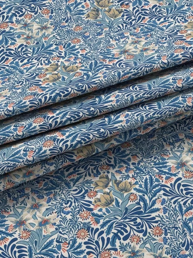 Morris & Co. Bower Lined Pencil Pleat Curtains W167 x D274 - Indigo/Pearwood