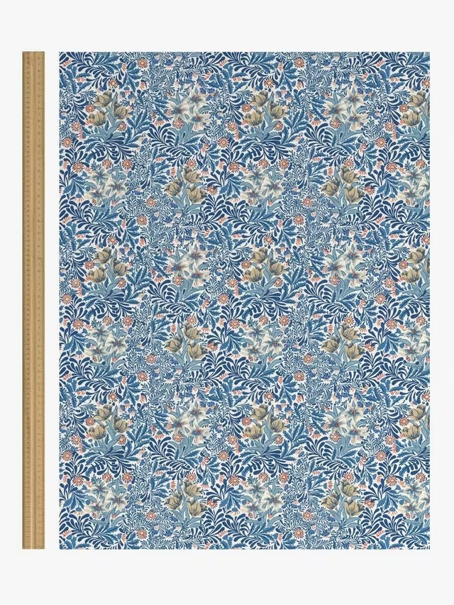 Morris & Co. Bower Lined Pencil Pleat Curtains W167 x D274 - Indigo/Pearwood