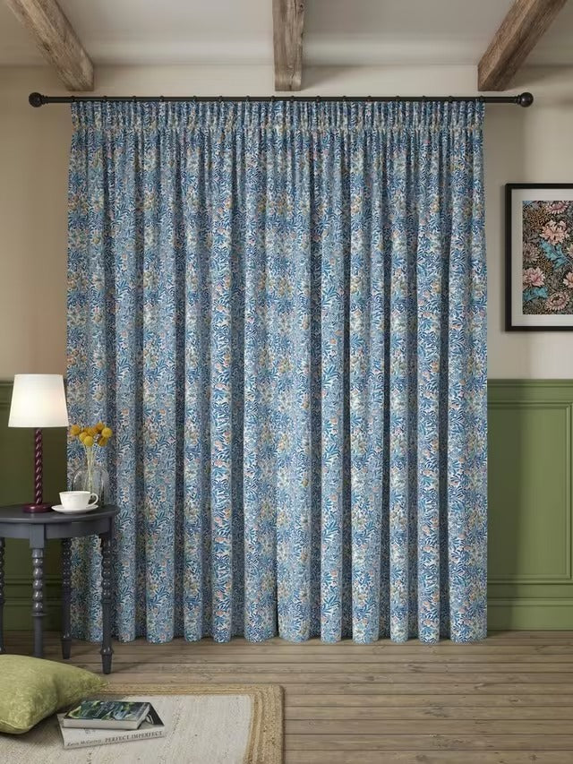 Morris & Co. Bower Lined Pencil Pleat Curtains W167 x D274 - Indigo/Pearwood