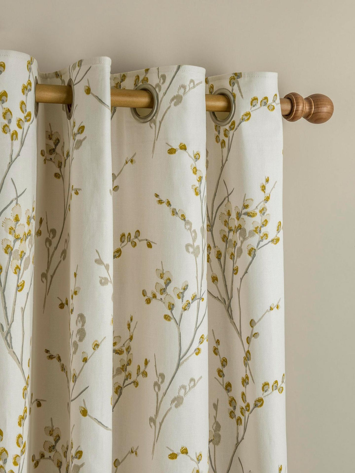Laura Ashley Pussy Willow Pair Lined Eyelet Curtains 223 x 229 cm - Ochre