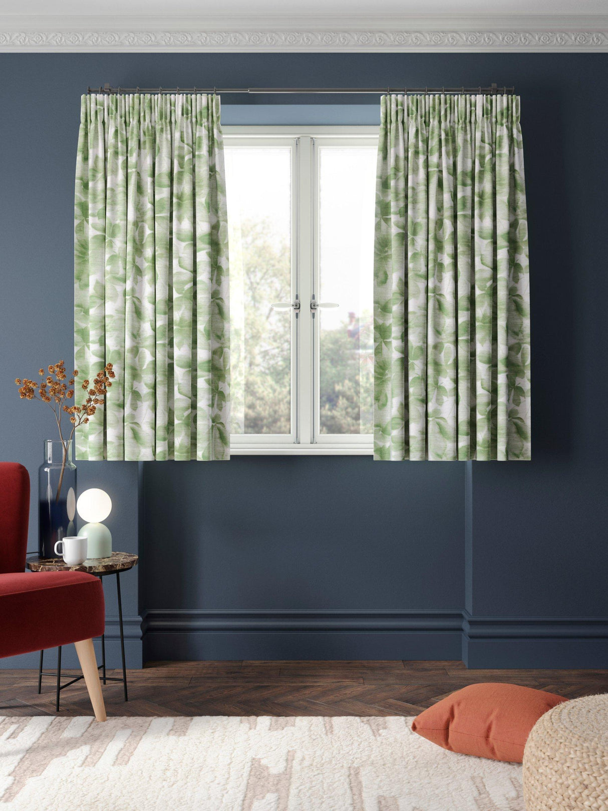 Harlequin Grounded Pair Lined Pencil Pleat Curtains - W228 x D228cm - Green
