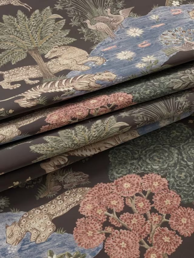Pamir Garden Pair Lined Pencil Pleat Curtains W228 x D182cm - Walnut/Olive
