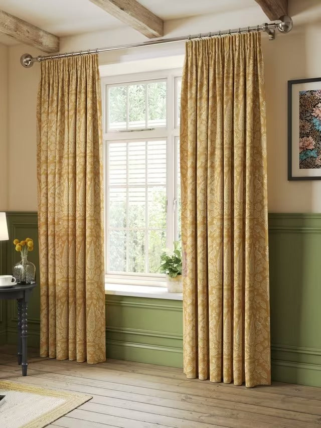 John Lewis Tamizart Pair Lined Pencil Pleat Curtains W167 x D182cm - Ochre