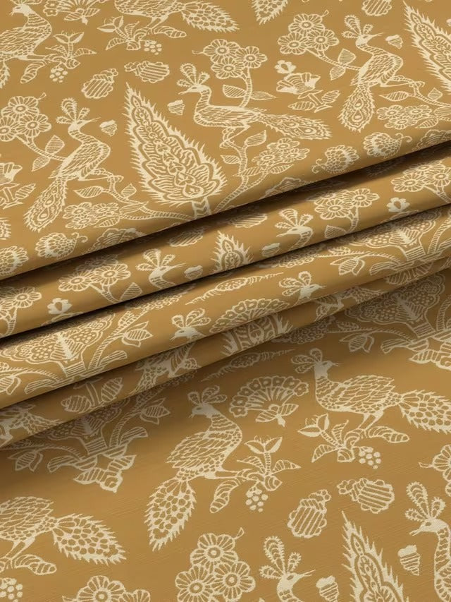 John Lewis Tamizart Pair Lined Pencil Pleat Curtains W167 x D182cm - Ochre