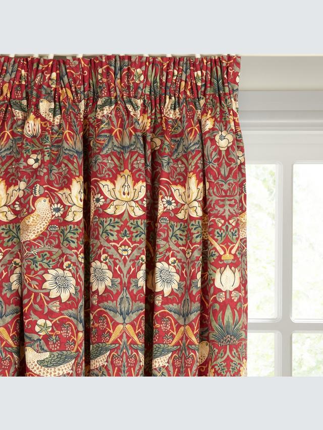 Morris & Co. Strawberry Thief Lined Pencil Pleat Curtains W167 x D182cm Red