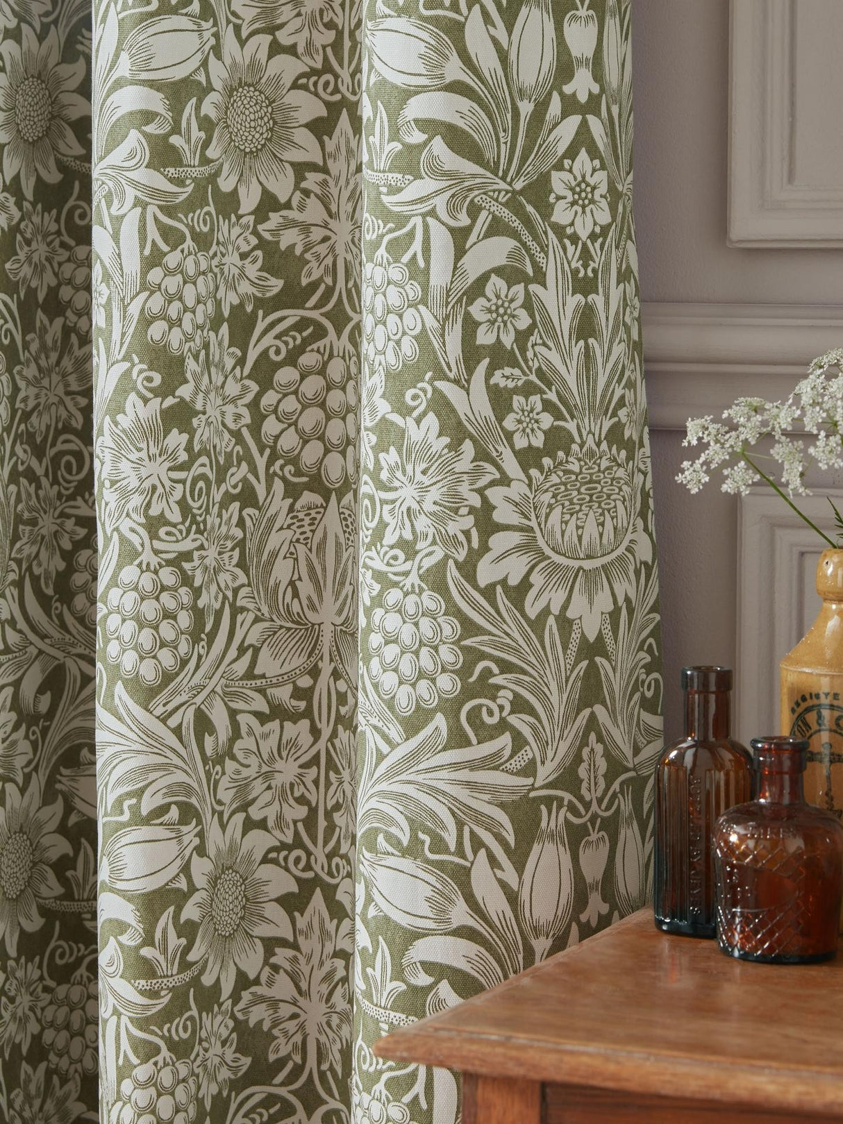 William Morris Sunflower Blackout Pencil Pleat Curtains W229 x D183cm Olive