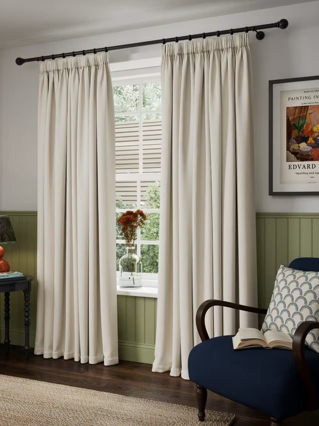 John Lewis Tonal Yarn Lined Pencil Pleat Curtains W167 x D182cm Alabaster