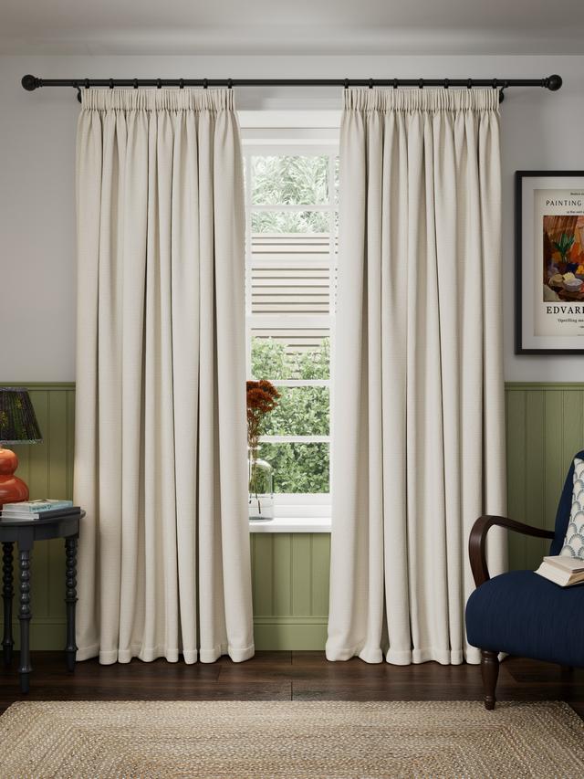 John Lewis Tonal Yarn Pair Lined Pencil Pleat Curtains Alabaster 167 x 274cm