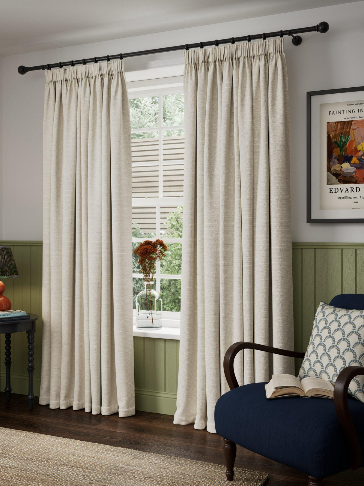 John Lewis Tonal Yarn Pair Lined Pencil Pleat Curtains Alabaster 167 x 274cm