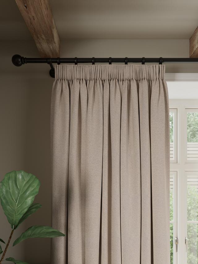 John Lewis Brushed Herringbone Pencil Pleat Curtains Alabaster 167 x 228cm