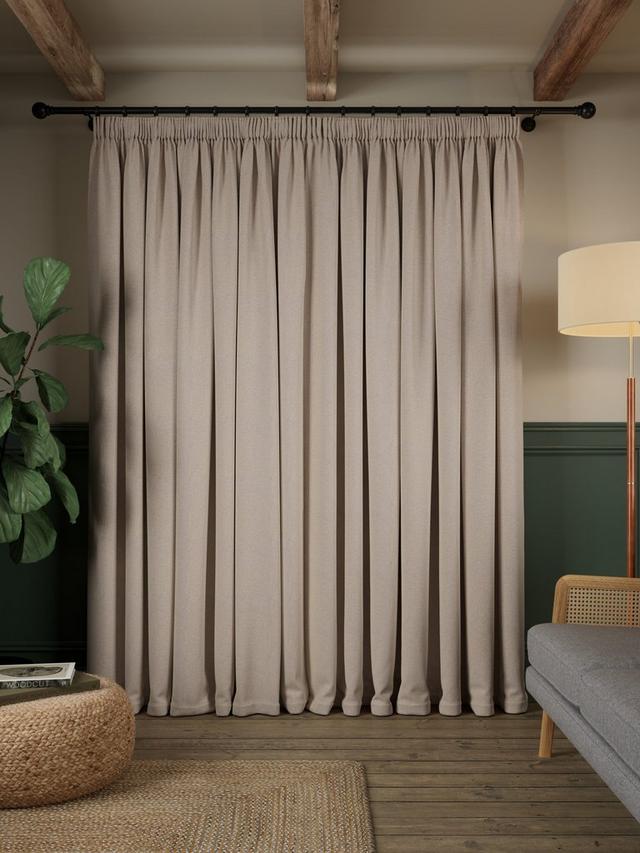 John Lewis Herringbone Blackout Pencil Pleat Curtains 228x228cm - Alabaster