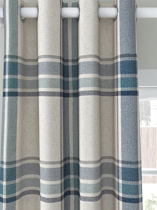 John Lewis Afton Check Weave Dimout/Thermal Eyelet Curtains Navy W117x228cm