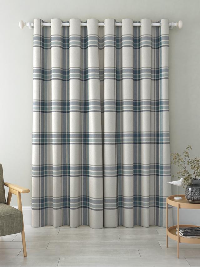 John Lewis Afton Check Weave Dimout/Thermal Eyelet Curtains Navy W117x228cm