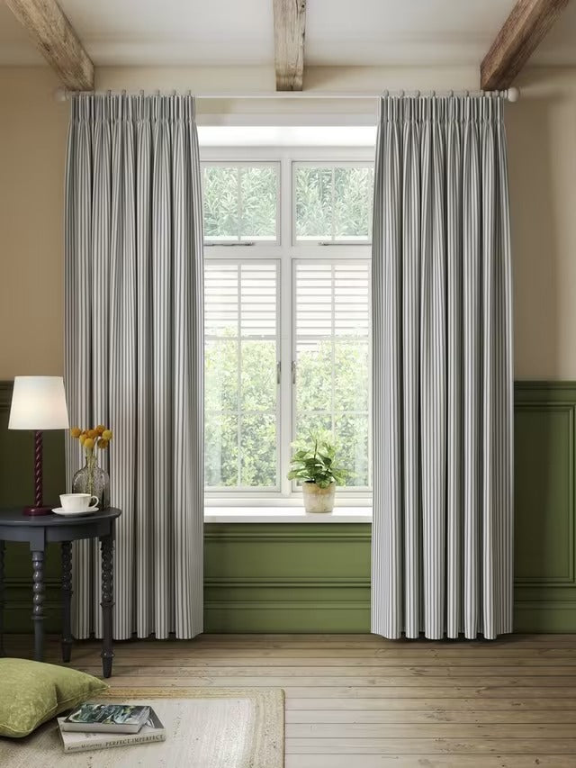 John Lewis Ticking Stripe Lined Pencil Pleat Curtains Loch Blue W167 x 182cm