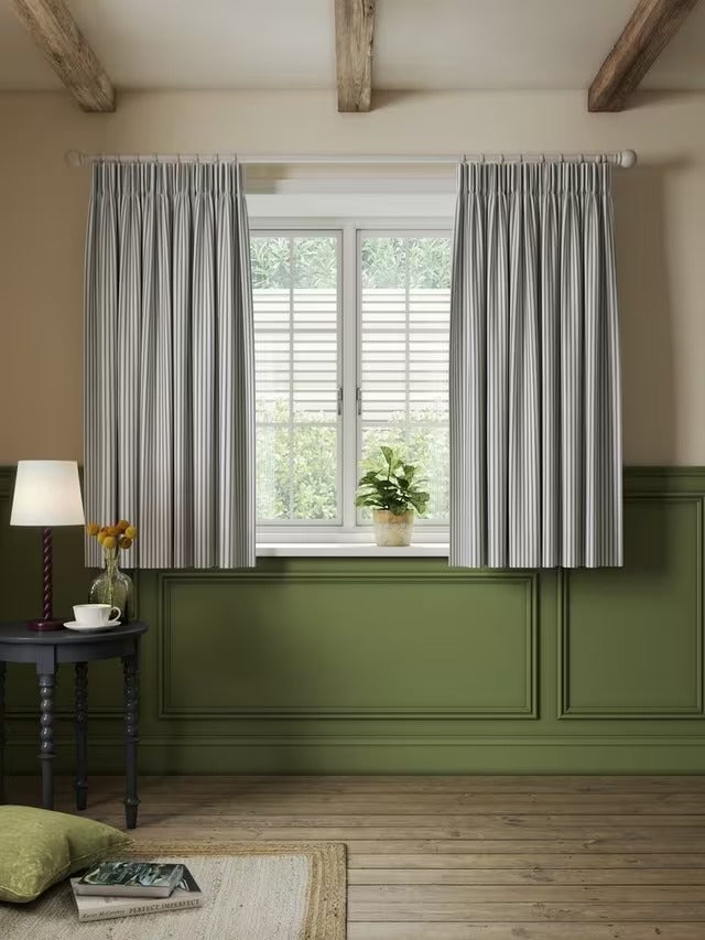 John Lewis Ticking Stripe Lined Pencil Pleat Curtains Loch Blue W167 x 182cm