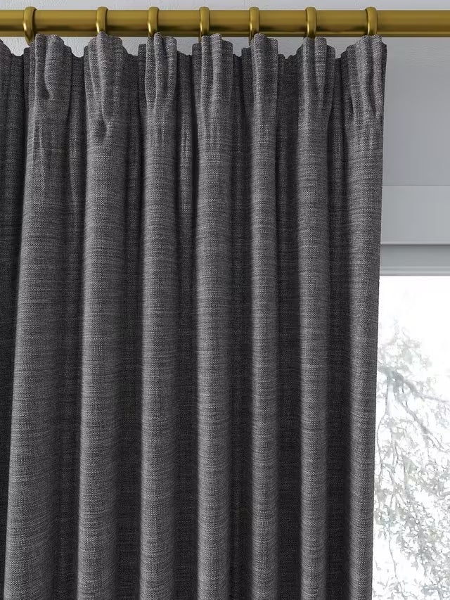 John Lewis Weave Pair Thermal Lined Pencil Pleat Curtains 228x182cm - Steel - Kazoop