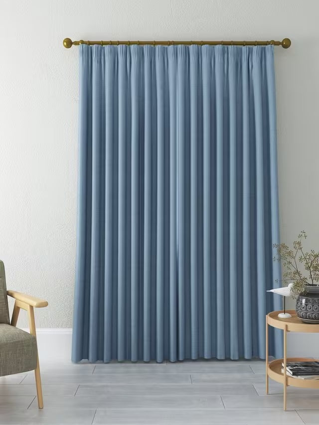 John Lewis Textured Pair Blackout Pencil Pleat Curtains W228 x D182cm - Blue